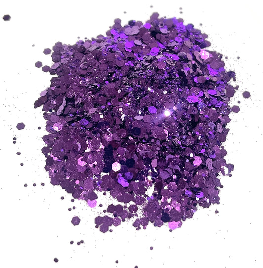 Purple glitter on a white background