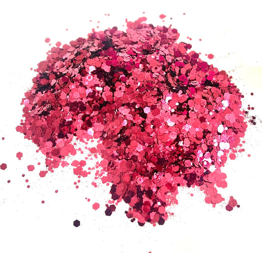 Dark Pink chunky glitter on a white background