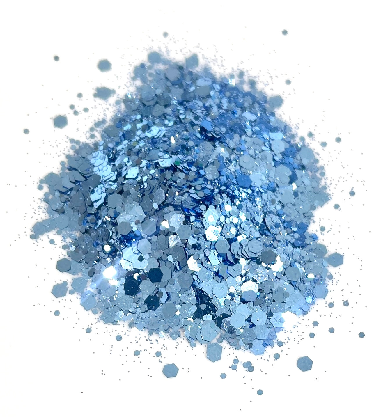 Blue glitter on a white background
