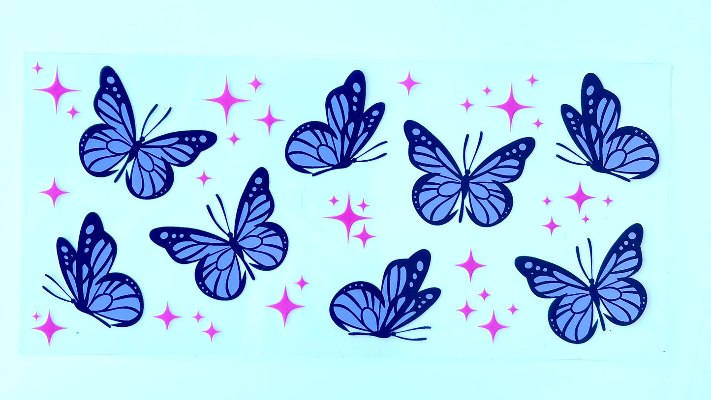 Purple Butterflies and Pink Stars 16oz Tumbler Vinyl Wrap/Decal