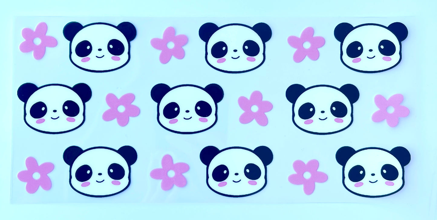 Pandas and Pink Flowers 16oz Tumbler Vinyl Wrap/Decal