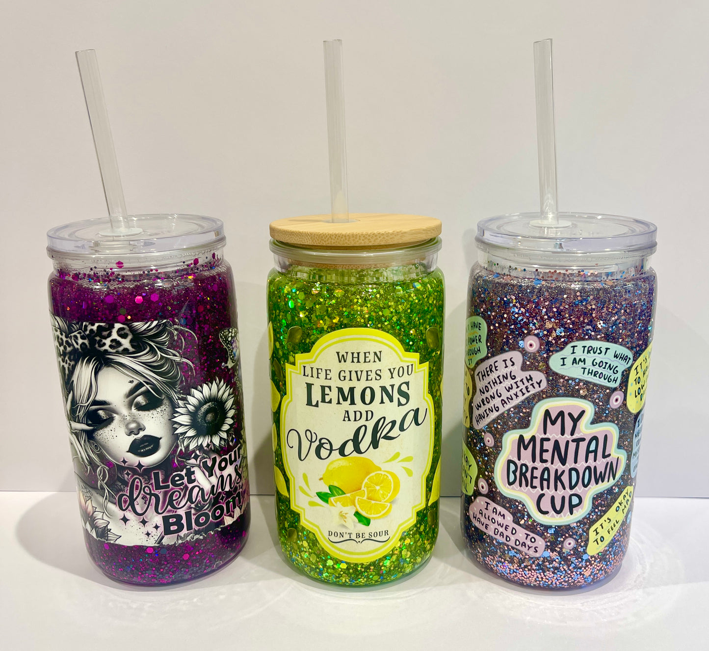 Glitter Snow Globe 16oz Cups