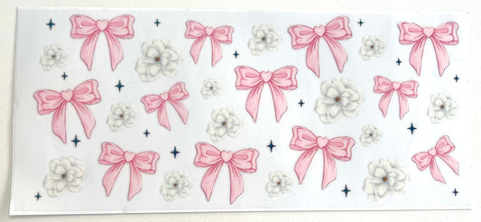Pink Bows and White Flowers 16oz UVDTF Cup/Tumbler Vinyl Wrap/Decal
