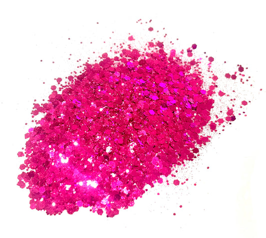 Pink glitter on a white background