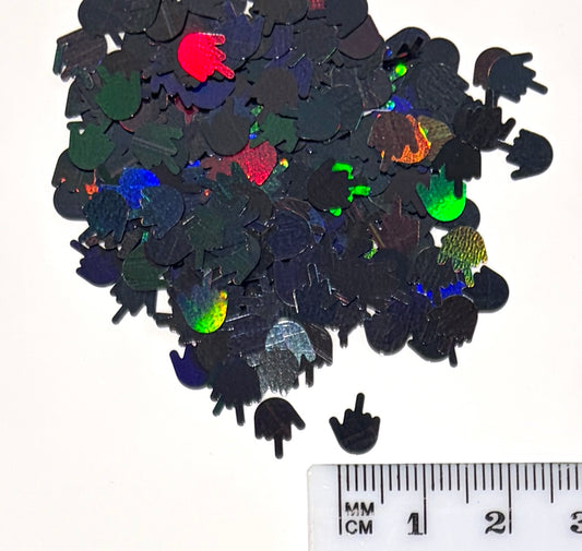 Middle Finger Holographic Black Glitter Shapes/Confetti
