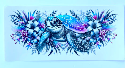 Turtle And Flowers 16oz Cup/Tumbler Vinyl Wrap/Decal