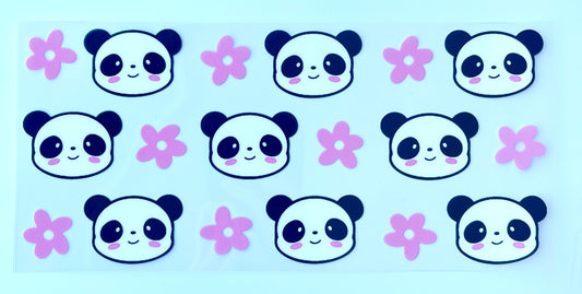Pandas and Pink Flowers 16oz Tumbler Vinyl Wrap/Decal