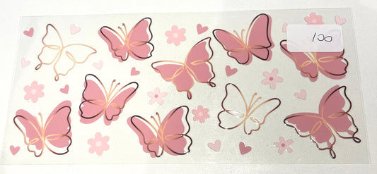 Peach Butterflies And Outlines 16oz Cup/Tumbler Vinyl Wrap/Decal