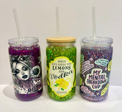 Glitter Snow Globe 16oz Cups