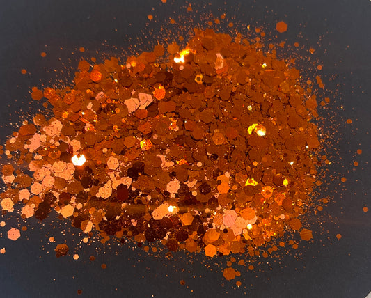 Flame Of The Forest - Chunky Mix Of Dark Orange Metallic Glitter