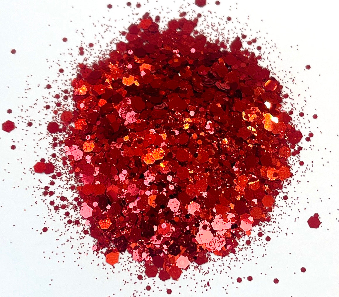 Cherry Pops - Chunky/Fine Mix Of Red Metallic Glitter