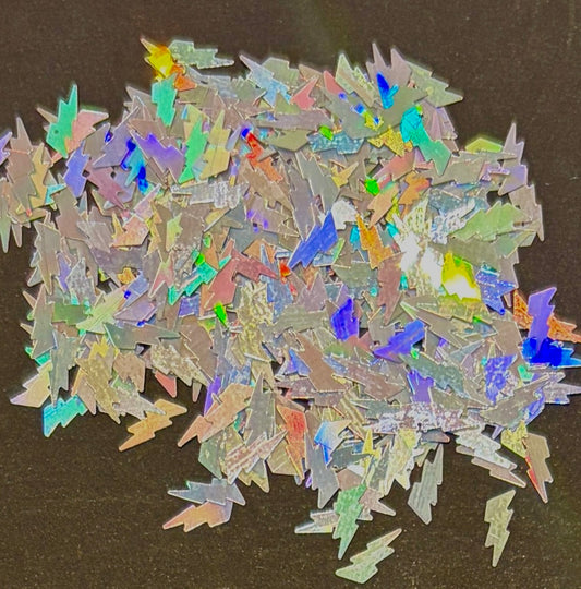 Holographic Silver Lightning Bolts Glitter Shapes/Confetti