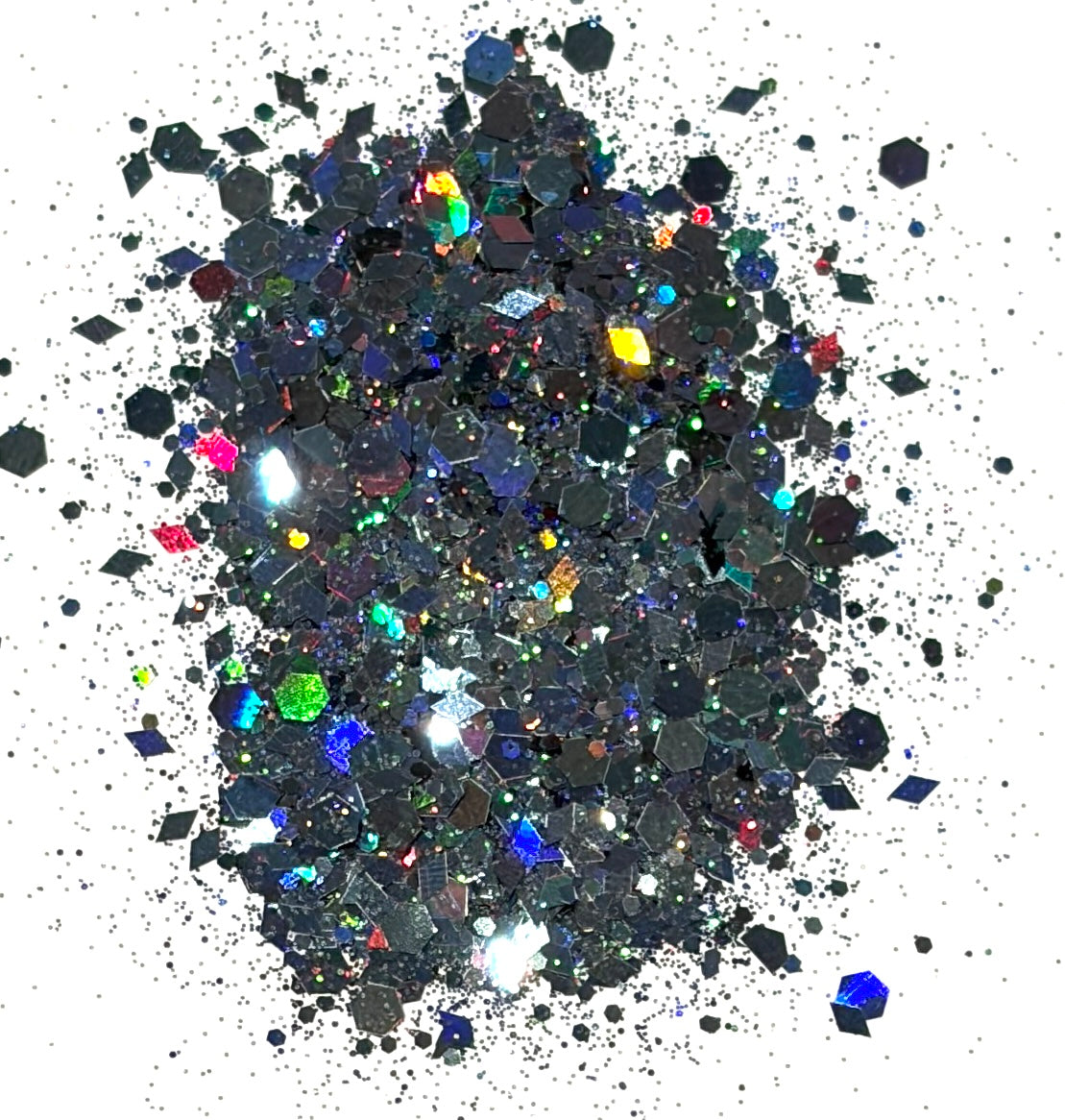 Deadly Nightshade - Chunky/Fine Mix Diamond and Hexagon Shape Dark Grey/Black Holographic Glitter
