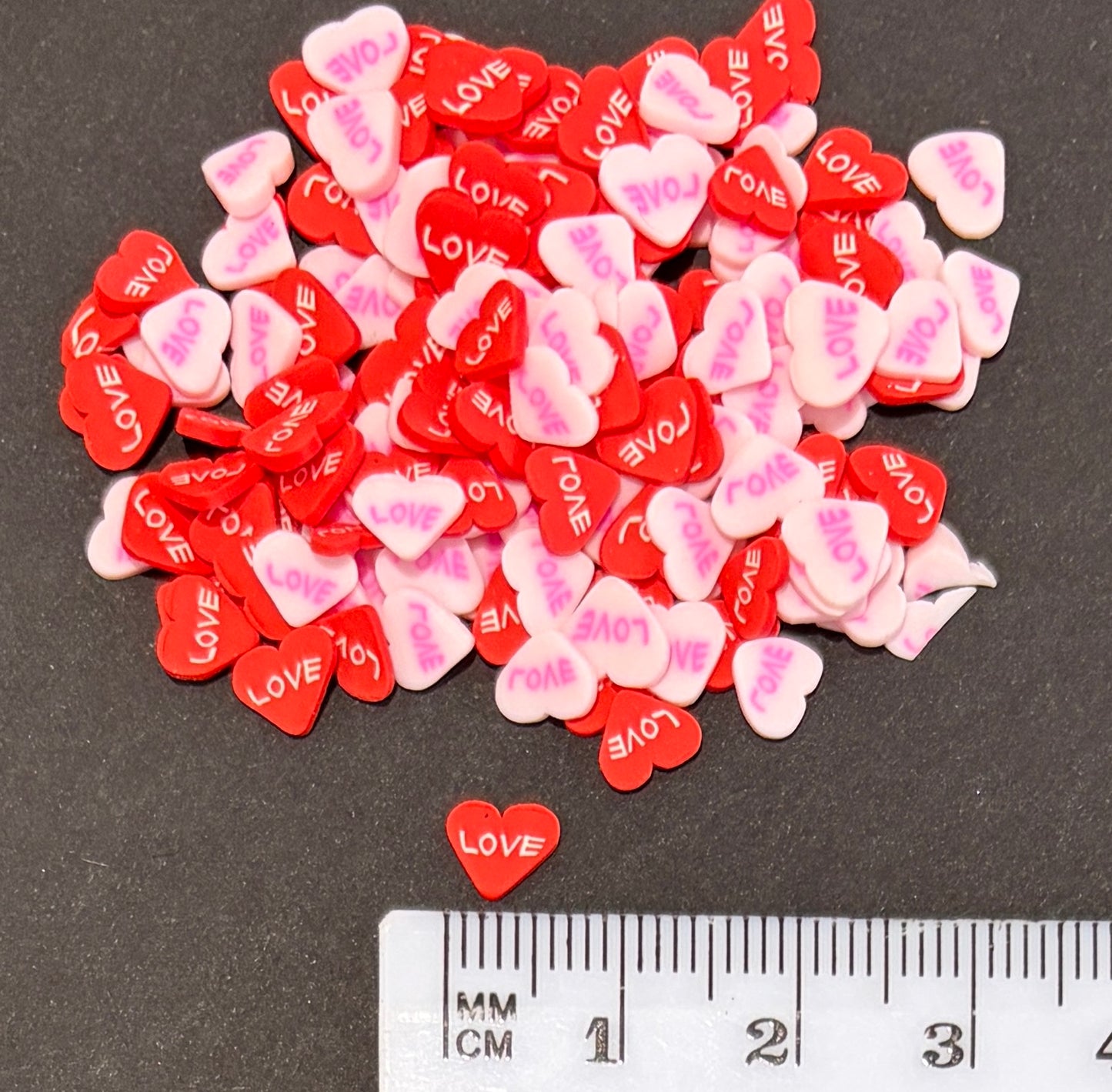 Red and Pink "Love" Hearts Polymer Clay Slices - 20g Bag